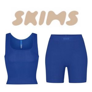 SKIMS soft lounge tank and boxers set| cobalt